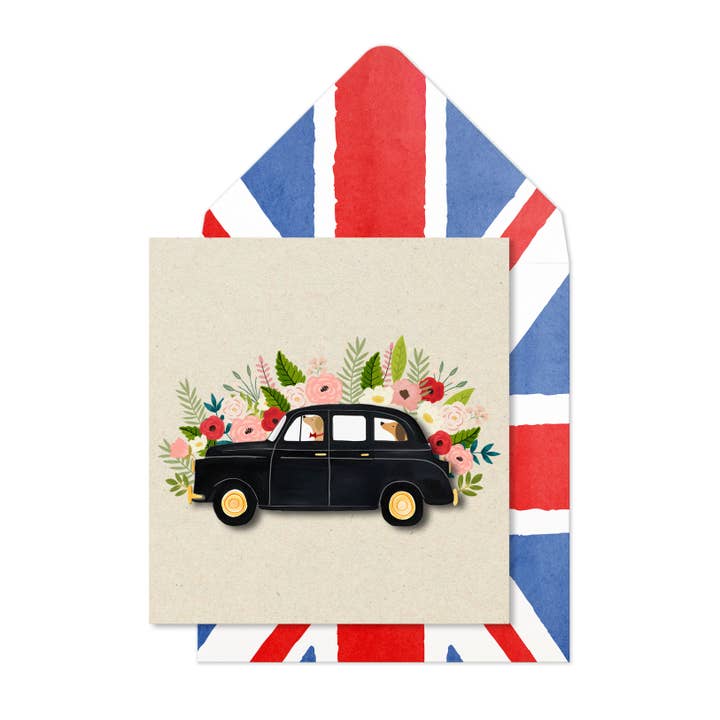 Biglietto di auguri britannico del taxi di Londra per la vendita all'ingrosso da parte di Tache