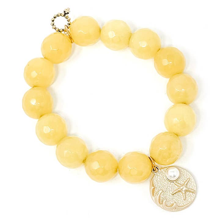 Faceted Canary Agate with Matte Gold Jewel of the Sea for wholesale by PowerBeads by jen