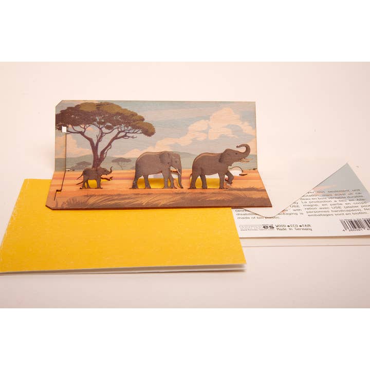 Elephant - wooden greeting card with popup motif to stick for wholesale by Formes Berlin GbR