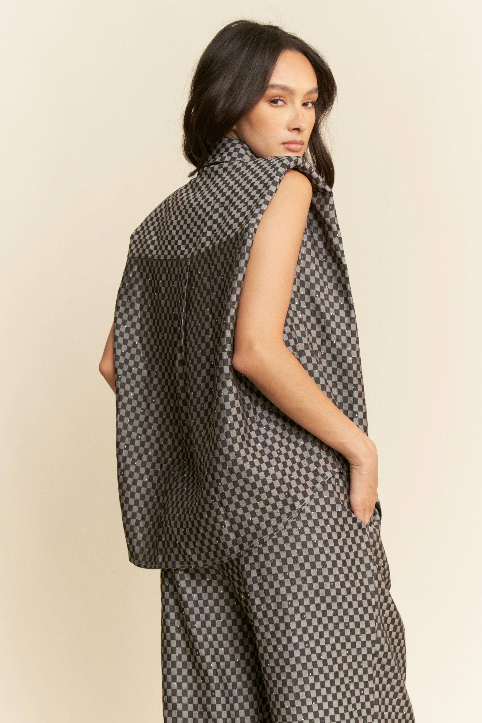 Davi & Dani – wholesale Set med topp och byxa – Dam – RUTIG DENIMSKJORTA MED KNAPPAR OCH LÅNGBYXOR19