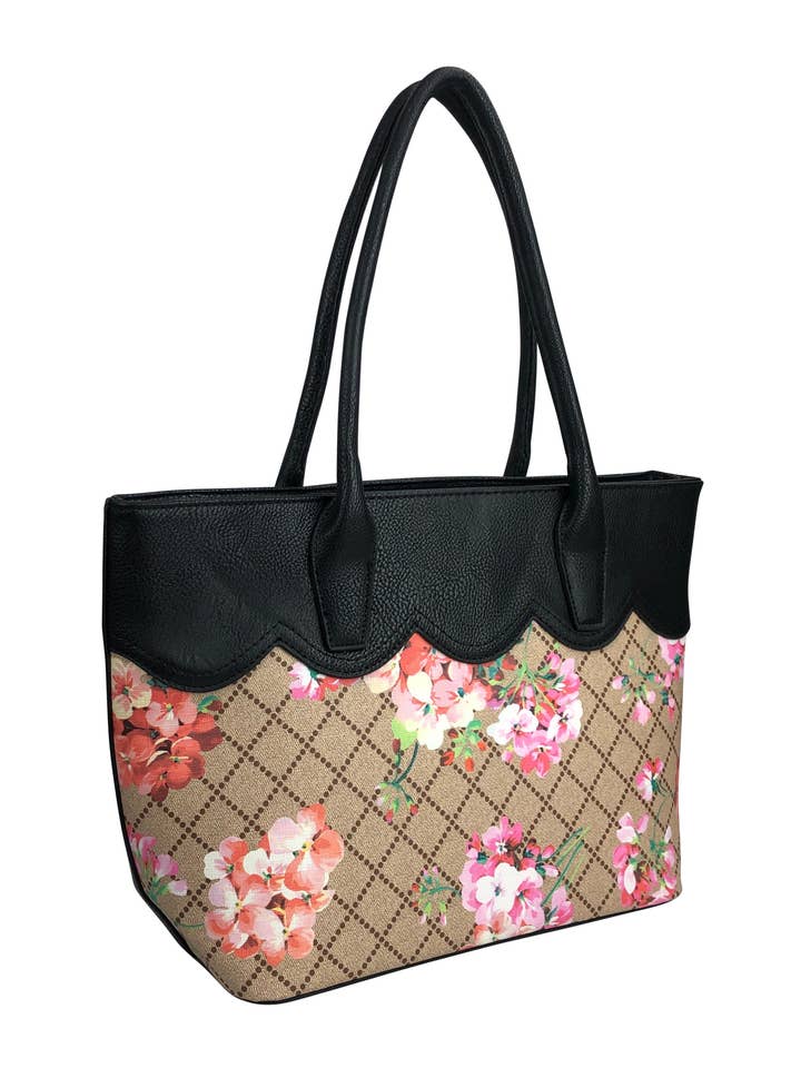 7356 Floral Print Two Color Faux Leather Bag for wholesale by AR New York