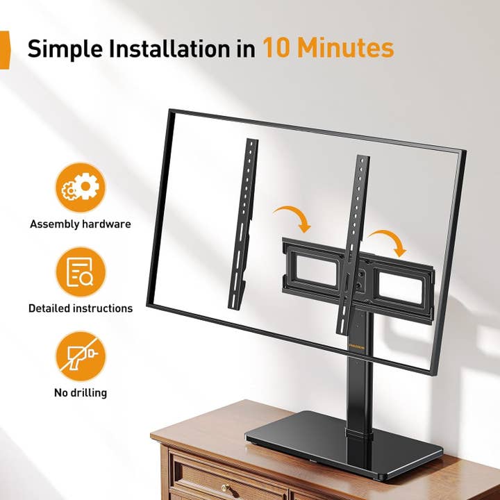 ShipItFurniture - Wholesale Console Table - Tabletop TV Stand, Universal TV Stand for 23–60 Inch LCD/LED/OLED Tvs, Height-Adjustable TV Stand with Tempered Glass Base & Cable Management, VESA 400X400Mm, PGTVS027