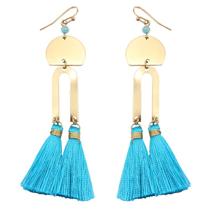 Oorbellen - Turquo Dbl Metal W kwastje voor wholesale door Flirt Jewelry