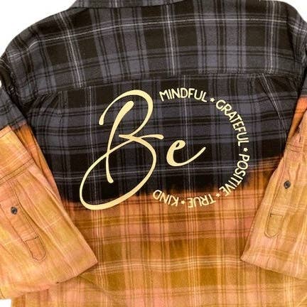 Be Mindful Bleached Distressed Mystery Color Flannel Shirt for wholesale by Granny & Grandpa's Custom Creations