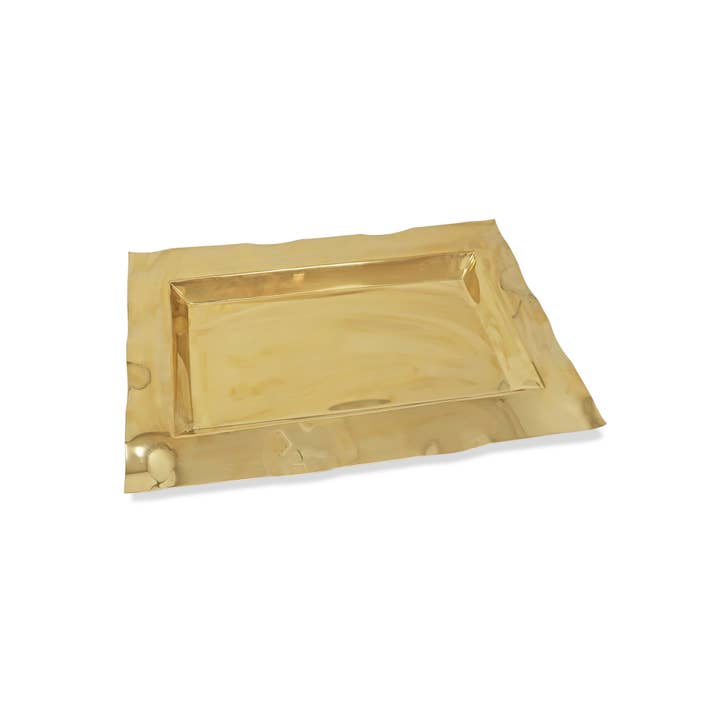VIVIENCE - Wholesale Serving Tray - Stainless Steel Tray with Wavy Edge, 17.75"L