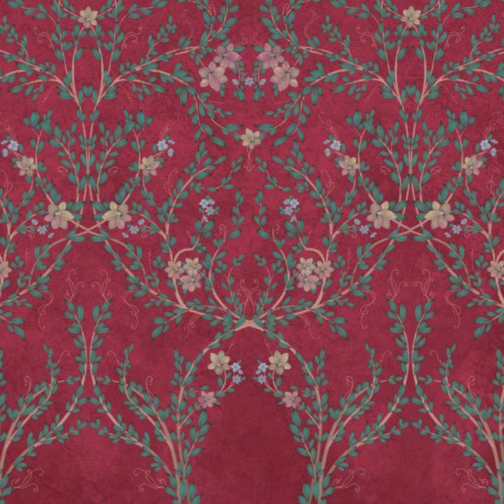 Blossom Chinoiserie Floral Wall Mural, Flower Bloom Red Wallpaper, Large Botanical Customized Wall Art, Non-Woven, Non-Adhesive, Removable for wholesale by Walloro Luxury Embossed Wallpaper