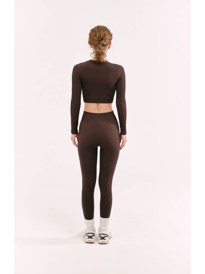 SIAWEAR – wholesale Sport-/loungeleggings – Dam – Leggings Ribs CHOCOLATE KISS Yoga Pilates Tillverkad i Italien3