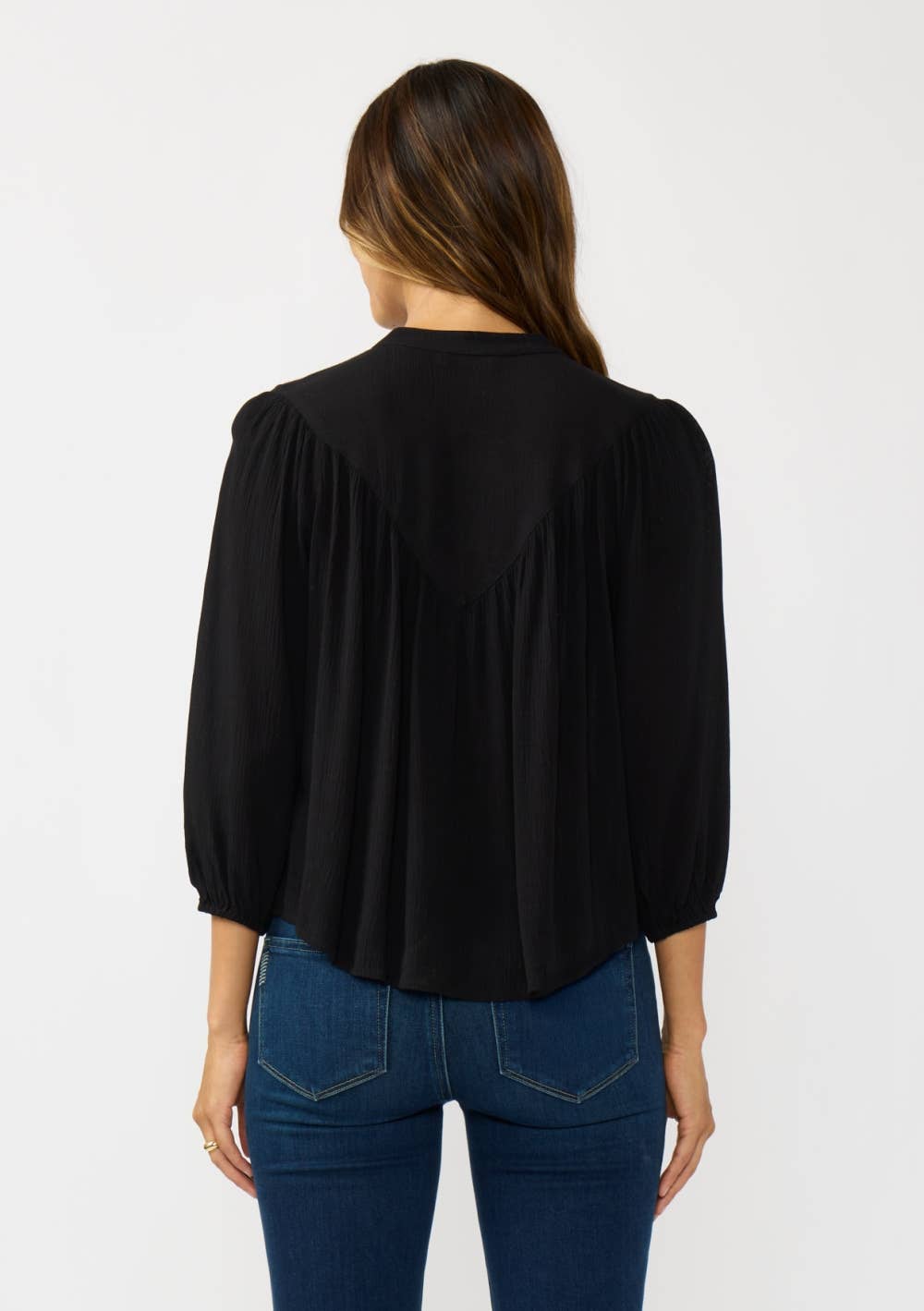 BLACK Embroidered Cutout Yoke Button Down Blouse for wholesale on Faire2