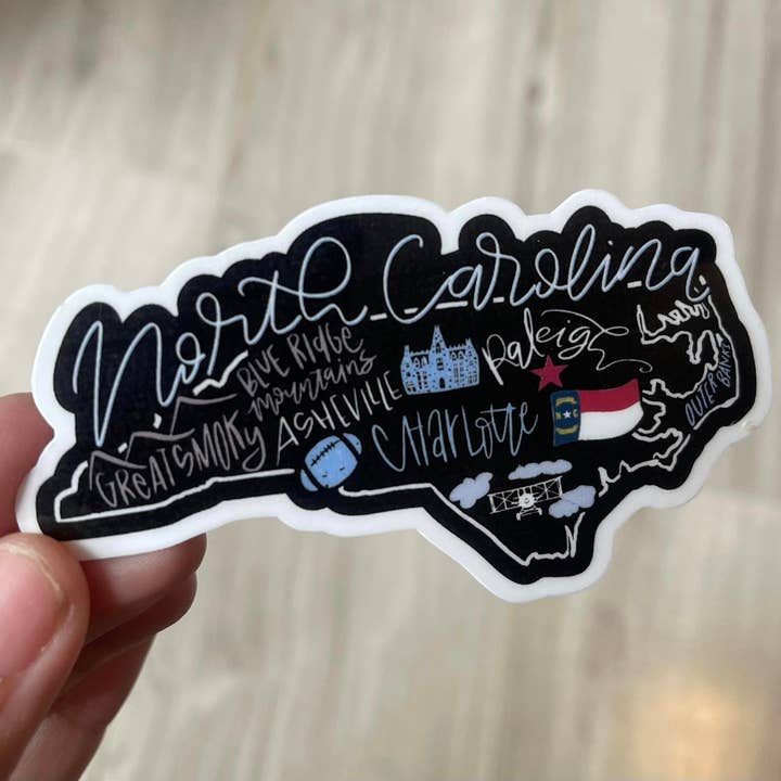 North Carolina Doodle Die Cut Vinyl Sticker for wholesale by Prairie Chicken Sticker Shop & Gifts
