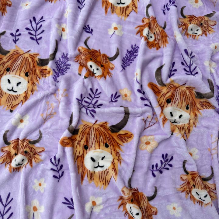 Sunshine Home Textile - Wholesale Bedding Blanket - Purple Highland Cows King Size Super Soft Plush Blanket