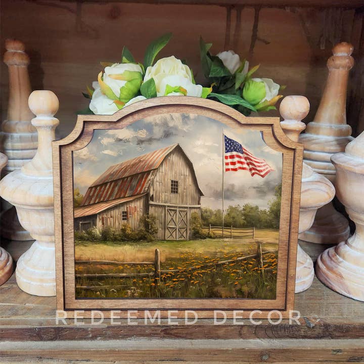 Redeemed Decor - Wholesale Decorative Tabletop Object - Provincial Patriotic Homestead Framed Art
