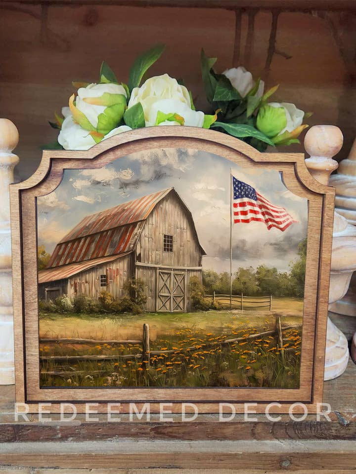 Provincial Patriotic Homestead Framed Art for wholesale by Redeemed Decor