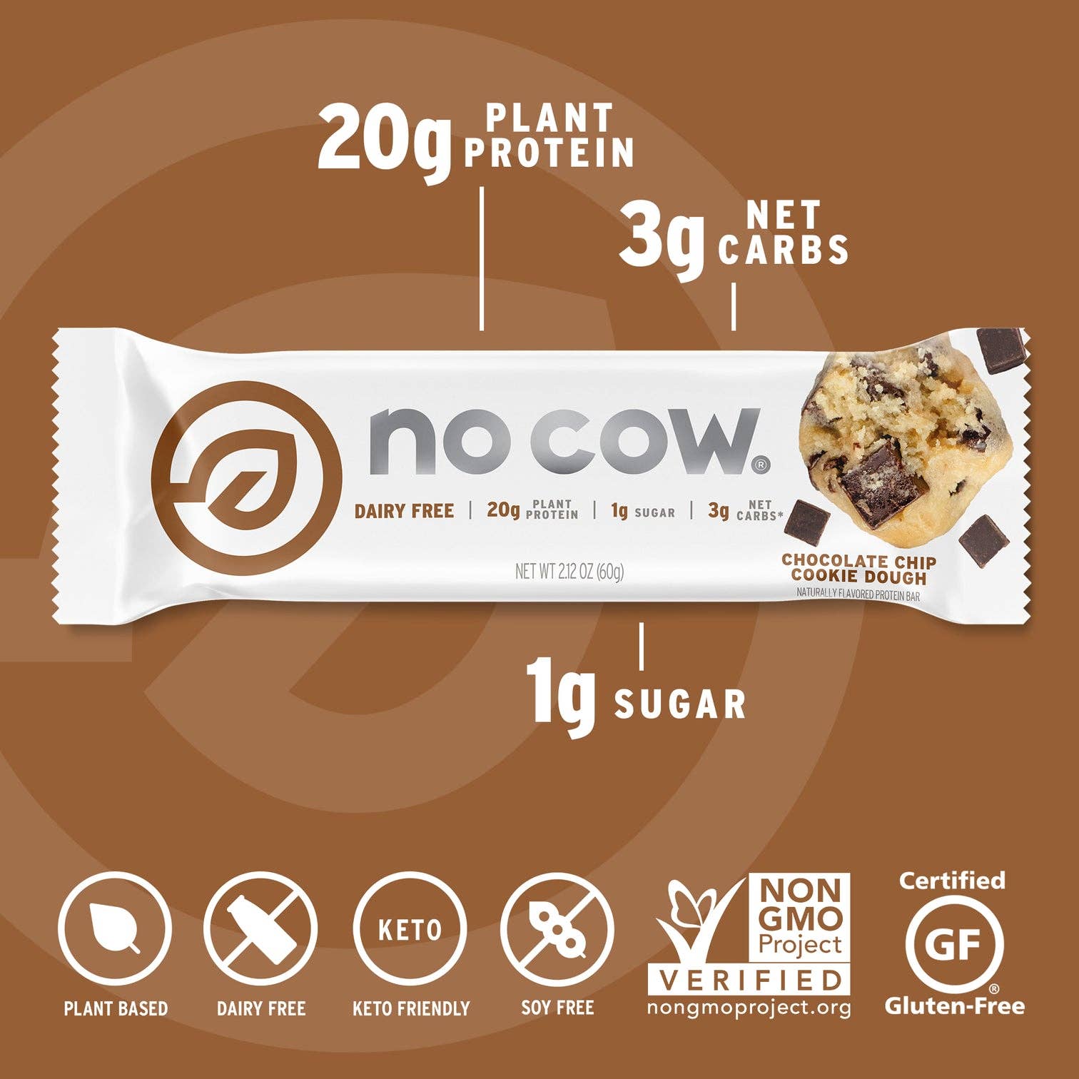 No Cow - Wholesale Snack Bar - No Cow Protein Bars, Chocolate Chip Cookie Dough, 12 Pack2