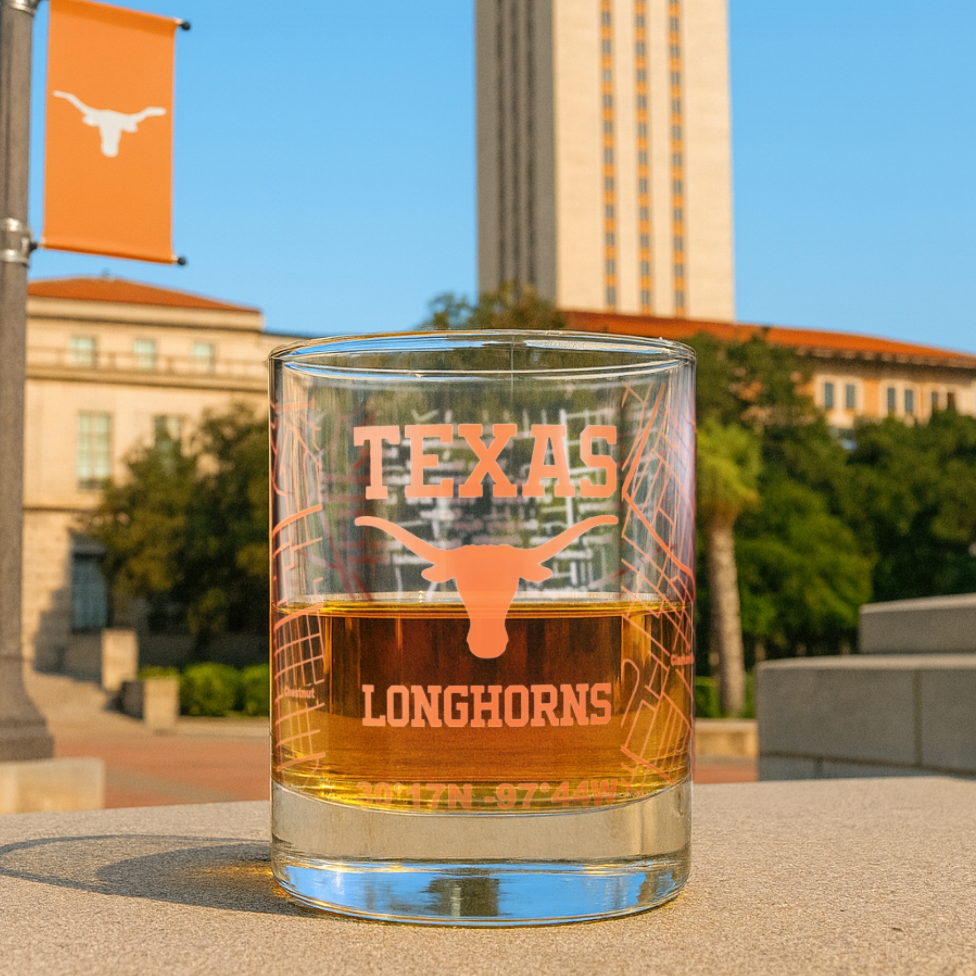 Greenline Goods - Wholesale Cocktail/Liquor Glass - University of Texas Longhorns Whiskey Glass Set (2 Low Ball Glasses)3