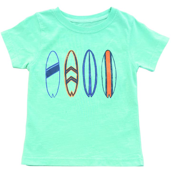 Short-Sleeve Mint Surfboard T-Shirt for wholesale by Mustard and Ketchup Kids