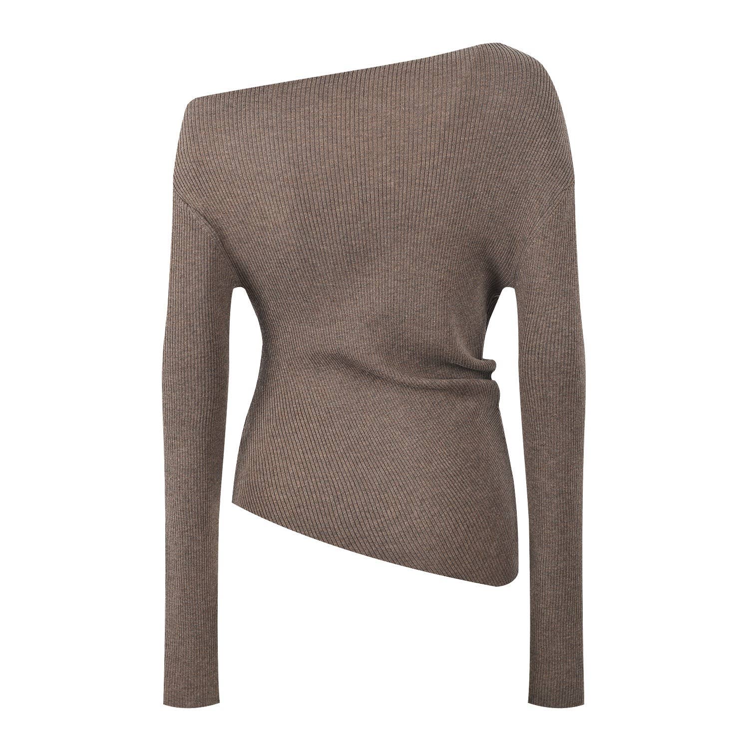 Color as pictures JK258 Elegant Grey Off-Shoulder Knit Top with Floral Beads for wholesale on Faire1