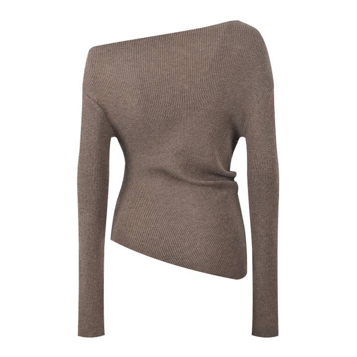 Cor como imagens JK258 Top de Malha Ombro a Ombro Cinzento Elegante com Missangas Florais para venda a revendedores na Faire1