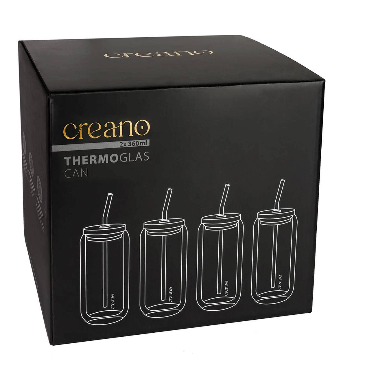 Creano - Vente Verre/tasse - Set de 4 verres Creano double paroi avec couvercle bambou et paille, 360 ml5