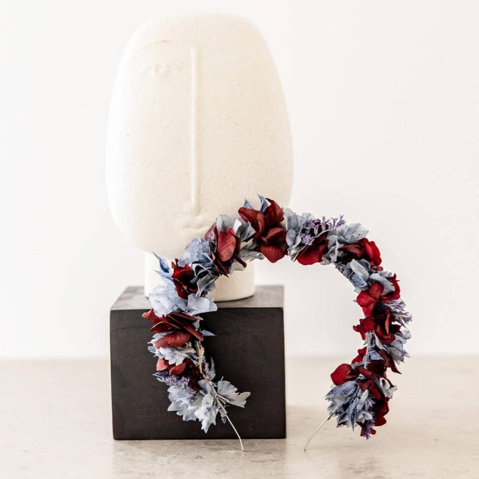 Lykke&You – Engroshandel Krans – Blå/rød tørret blomst hortensia pandebånd0