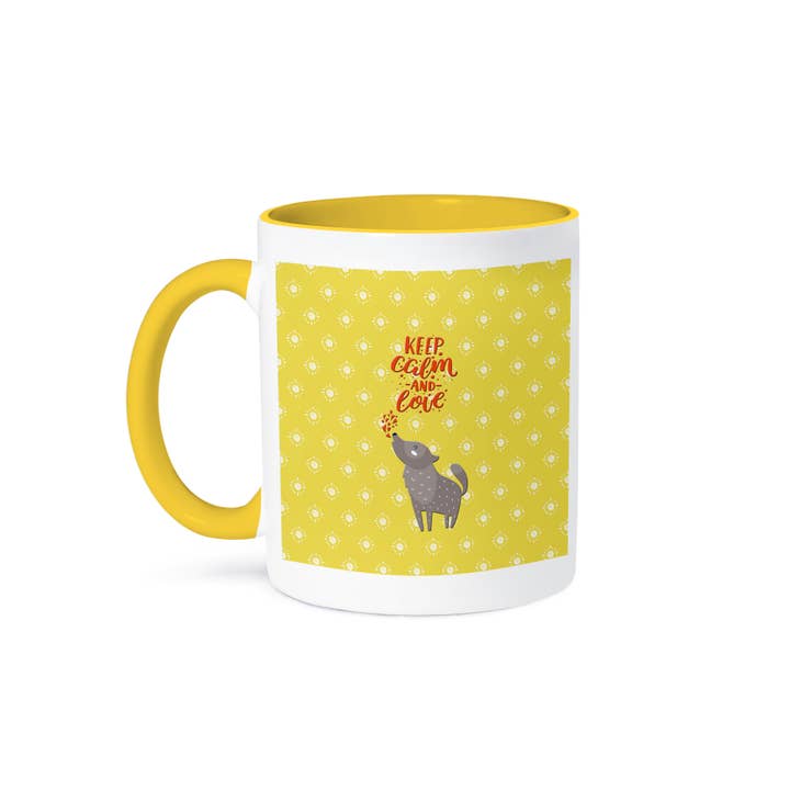 3dRose - Wholesale Coffee Mug - 3dRose, Keep Calm and Love - Typography and Wolf Animal Illustration, Mug