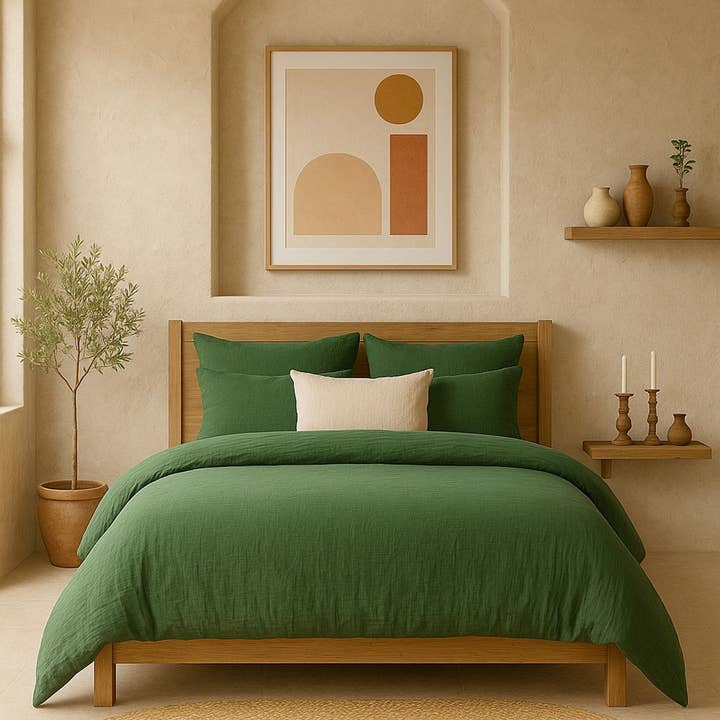 240x260 cm Duvet Cover Washed Cotton Gauze Cedar Green for wholesale by Housse De Rêve