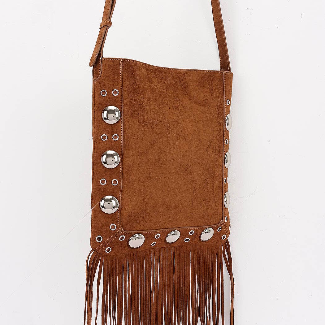3AM BY H&D ACCESSORIES – wholesale Crossbody bag – Women's – Faux Suede Metal Studded Fringe Bag4