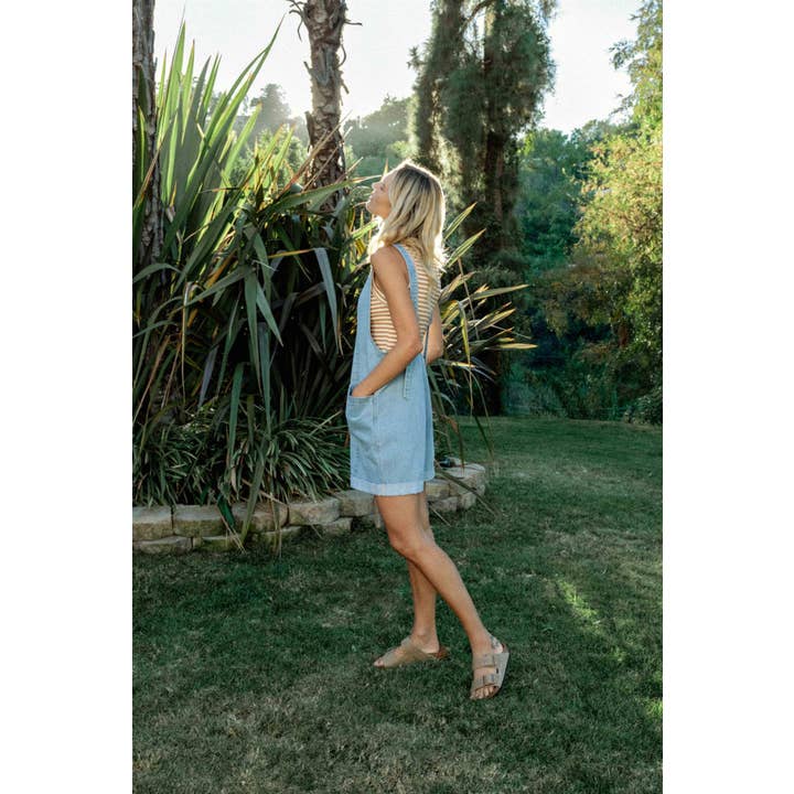 COTTON DENIM SEAM DETAIL ROMPER / WL24-8812 for wholesale on Faire