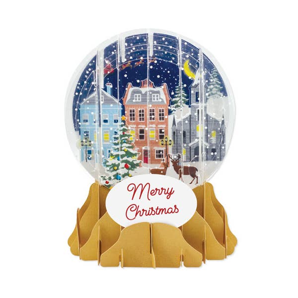 Village Glow Pop-Up Snow Globe Christmas Card for wholesale by Up With Paper