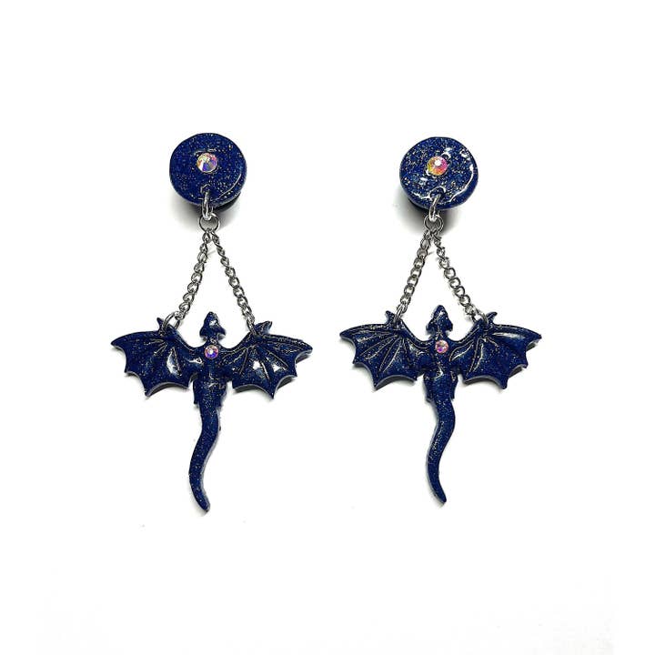 Cacheurs de 12 mm, calibre 1/2 po, dragons en pâte polymère à paillettes bleues pour la vente par Happy Gauges