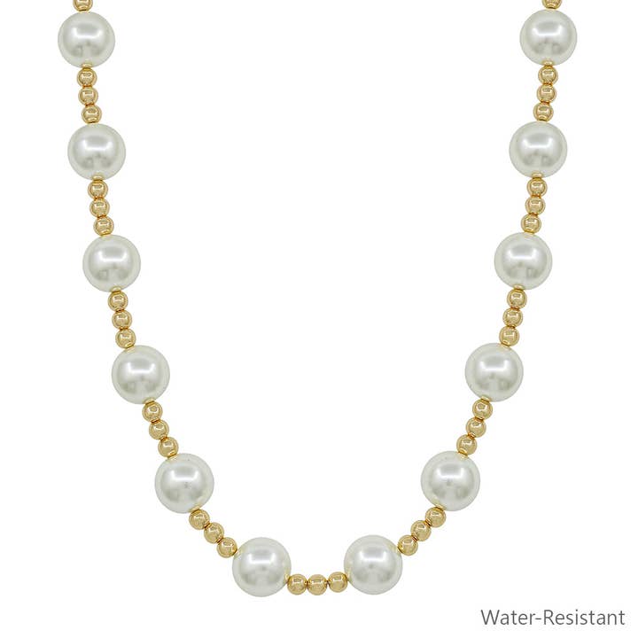 Collar resistente al agua con bola grande de perlas de 14MM y cadena de cuentas de 5MM de 16"-18". para venta al por mayor de What's Hot