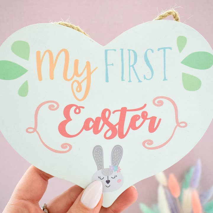 My First Easter Large Hanging Wooden Heart Plaque / Sign for wholesale by Amaya Rose Ltd.