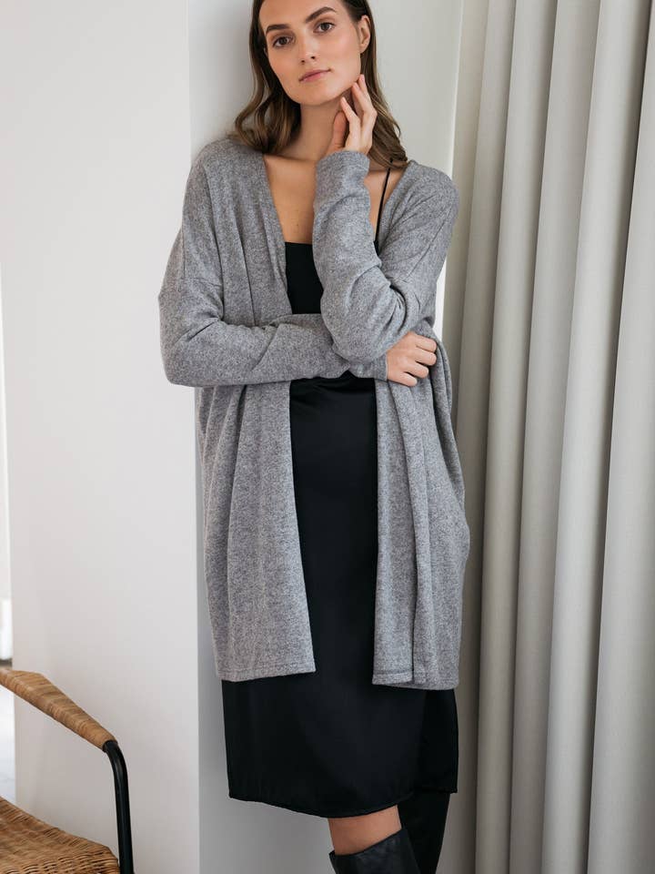 Wool Cardigan Women, Gray Cardigan By Lemuse, Minimalist Car for wholesale by LeMuse