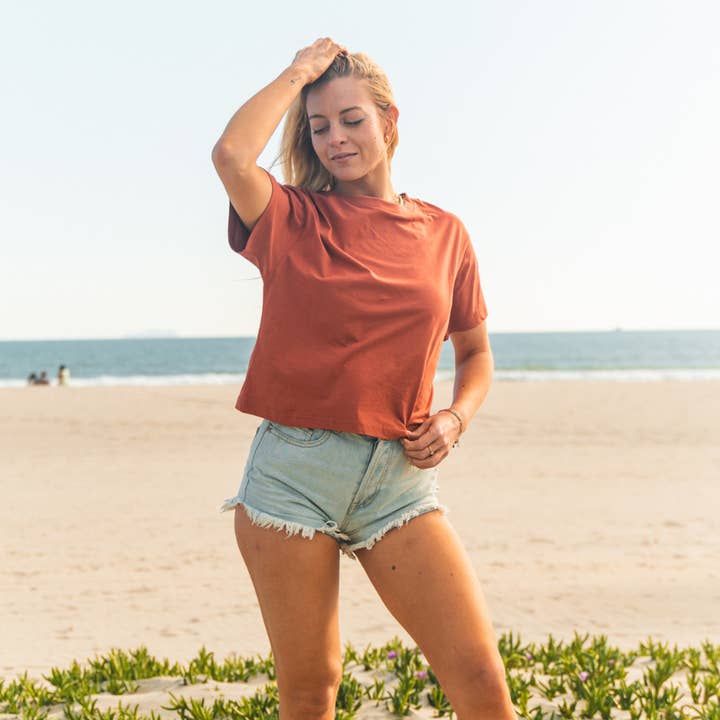 Women's T-Shirt | Boxy Tee | Organic Cotton | Red Orange for wholesale by West Path