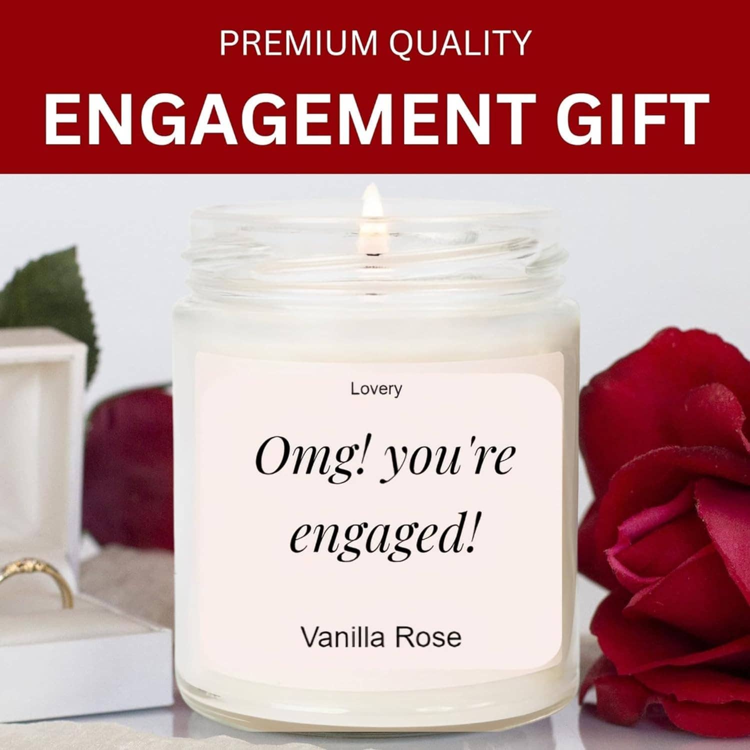 Lovery - Wholesale Jar/Filled Candle - OMG You're Engaged, Vanilla Rose Scented Soy Wax Candle 10oz2