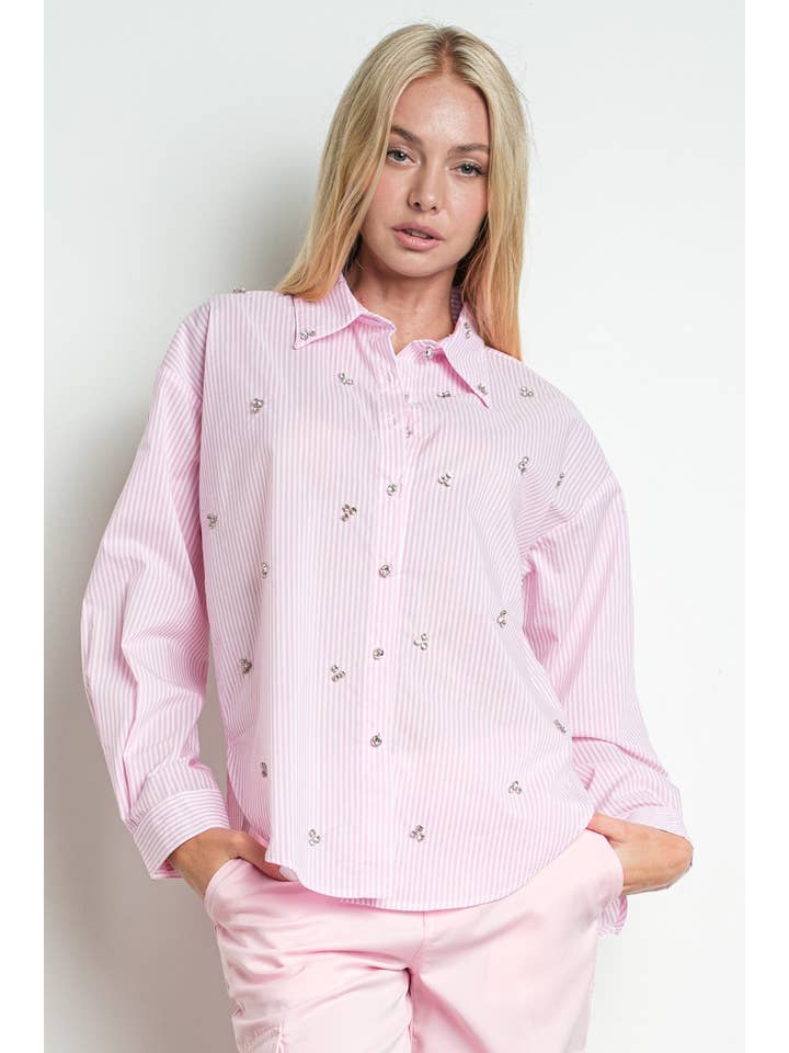KIWI - Wholesale Buttoned-down shirt – Women's - IT3066 Rhinestone embellished button down shirt21