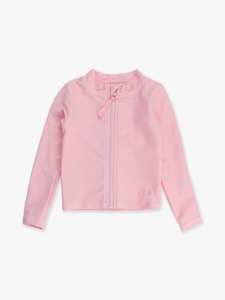 Kids Pink Long Sleeve Full Zip Rash Guard for wholesale on Faire