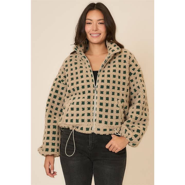 Cozy Casual, Inc. - Wholesale Jacket - Women's - Checker Sherpa Zip Up Jacket 11