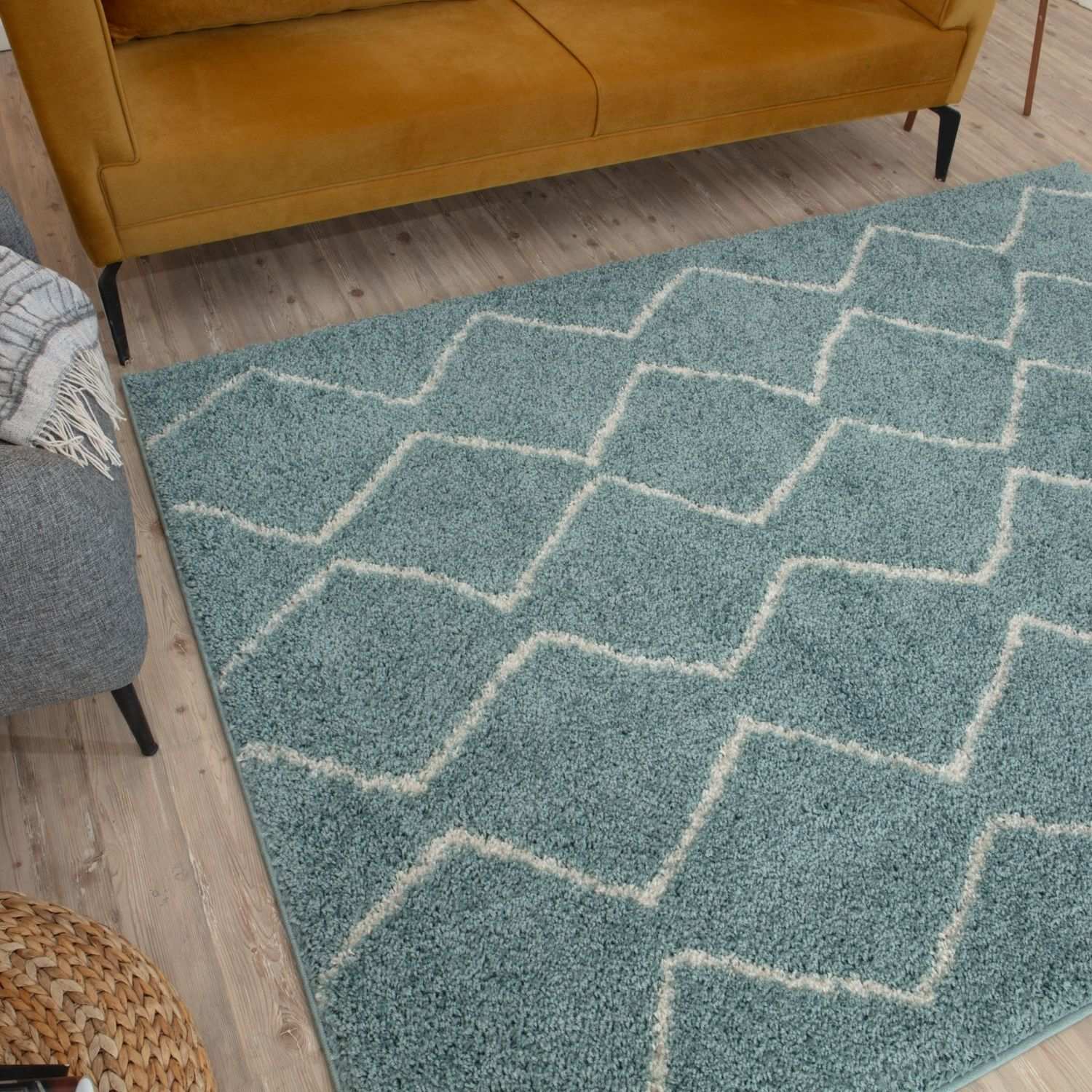 THE RUGS - Vendita all'ingrosso Tappeto - Tappeto Shaggy Blu Uovo d'Anatra Marocchino | 8505