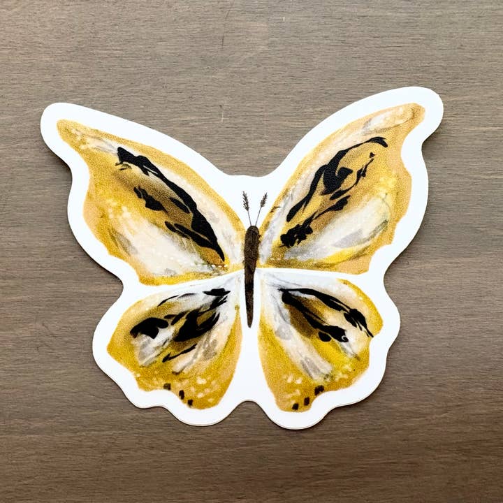 Abstract Yellow Butterfly Sticker, Waterproof Vinyl for wholesale by Maryellen Kim Art And Design