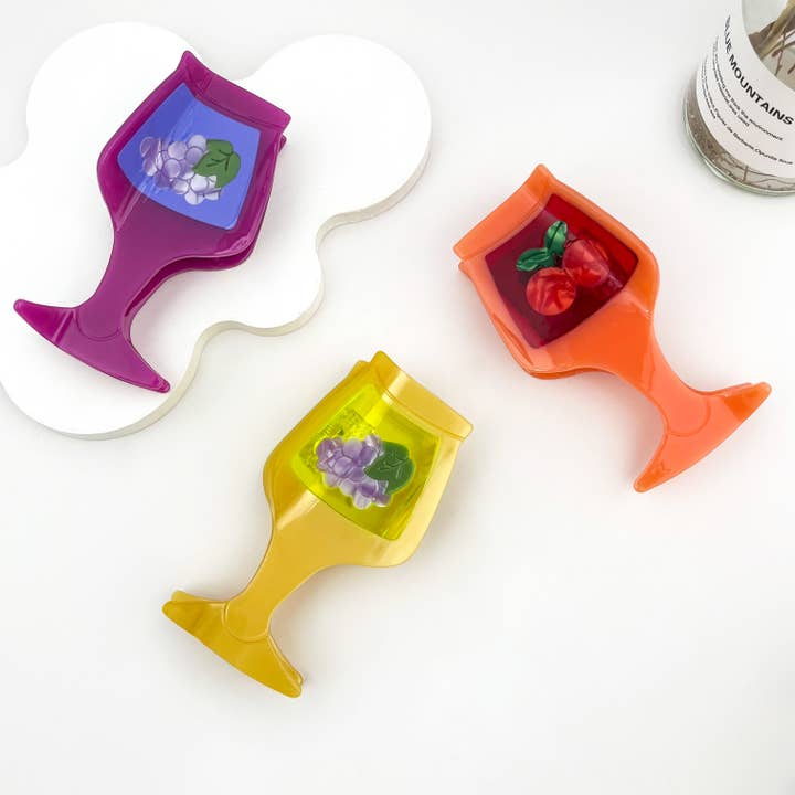 Playful Wine Glass Retro Acetate Hair Claw for wholesale by mildstyles