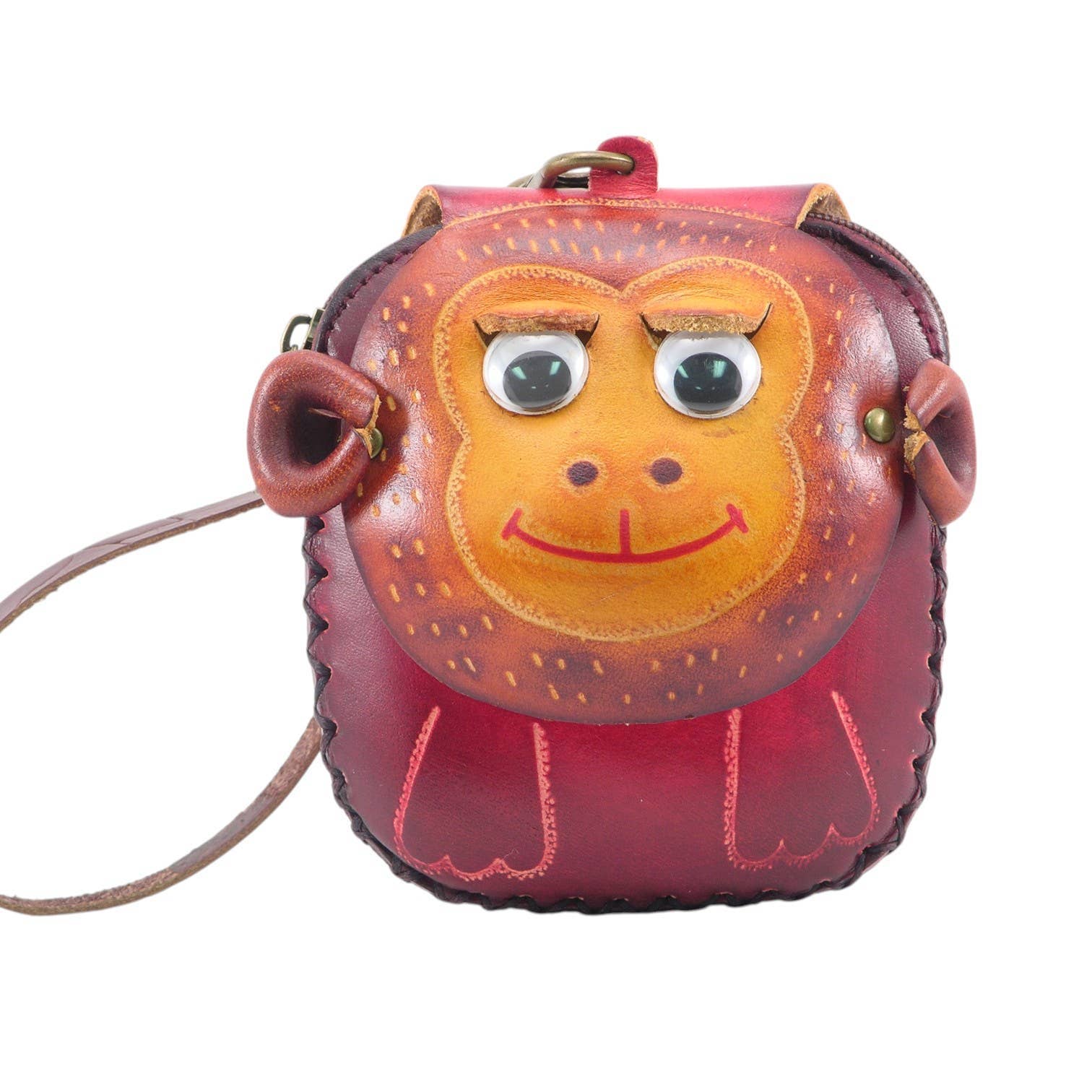 Sunflower Handmade leather inc - Vendita all'ingrosso Braccialetti - Portamonete a polsino in pelle fatta a mano a forma di scimmia E5393