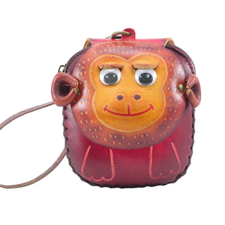 Sunflower Handmade leather inc - Vendita all'ingrosso Braccialetti - Portamonete a polsino in pelle fatta a mano a forma di scimmia E5393