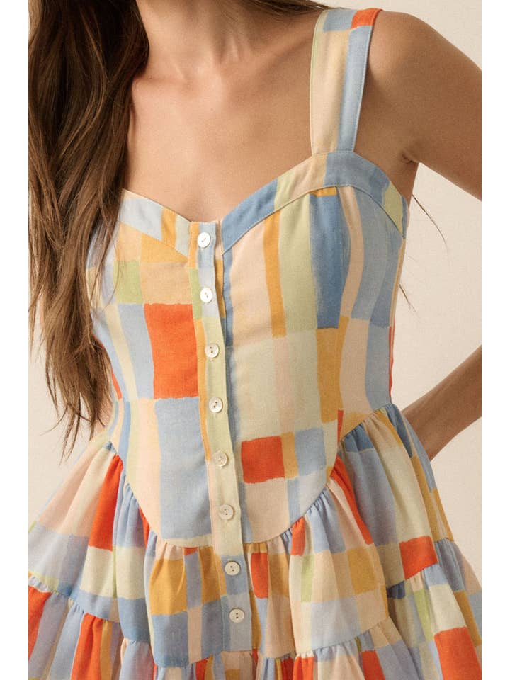 BLUE BUTTER Multicolor Check-Print Ruffled Romper Dress for wholesale on Faire