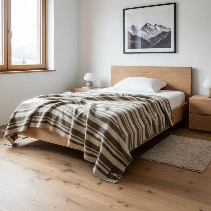 Single bed blanket LANAITALIANA - 100% Virgin Merino Wool - WALNUT for wholesale by Bottoli