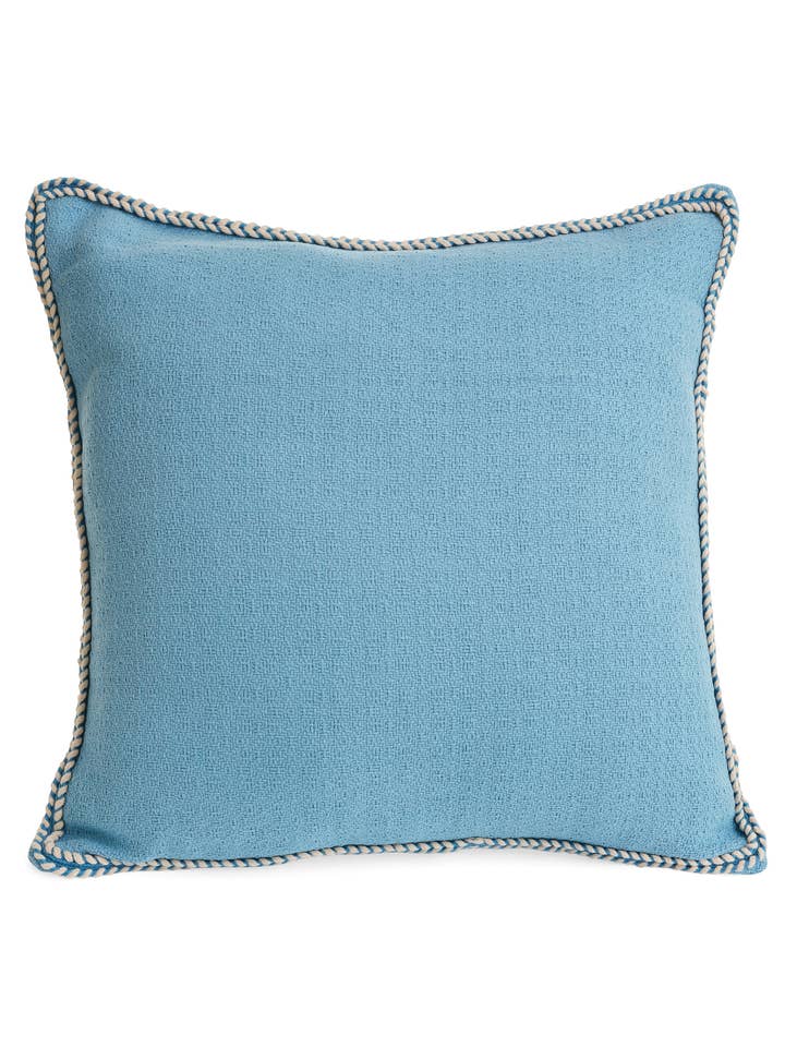 CUSHION W/STITCH PIPING COTTON BLUE 20X20 for wholesale by Accents de ville USA