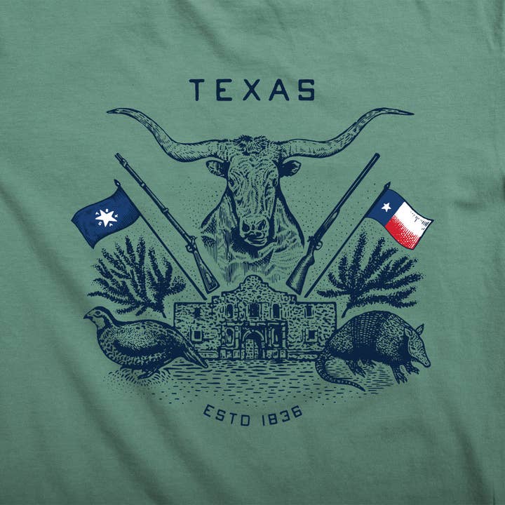 Paris Texas Apparel Co. - Wholesale Screen Printed T-Shirt - Men's - Texas Crest Pocket T-Shirt - Pine