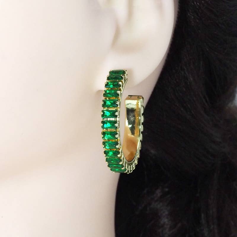 BestBeads&Beyond – wholesale Hoop earrings – Colorful Baguette CZ Hoop Earring, Sku#LX2064