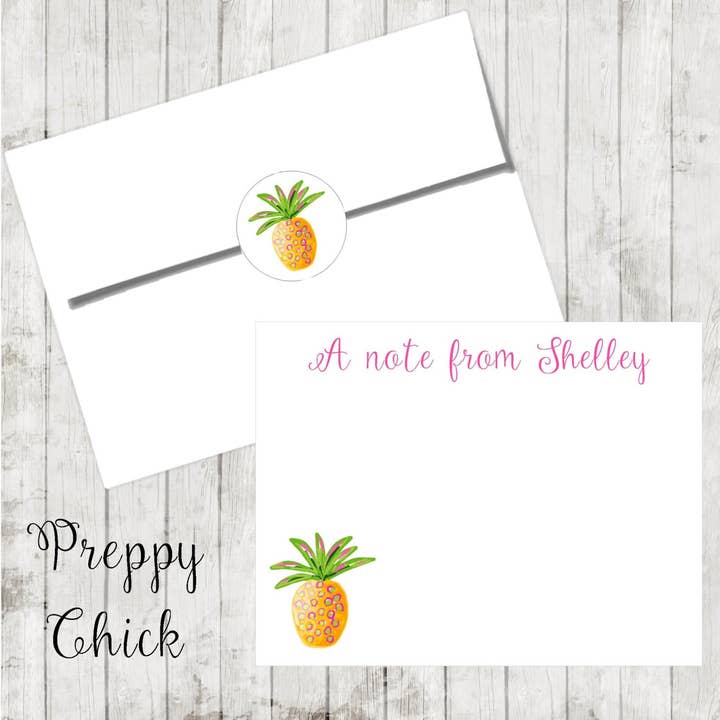 Juego de 24 tarjetas de notas personalizadas con diseño de piña. para venta al por mayor de Moman Sales, Inc.