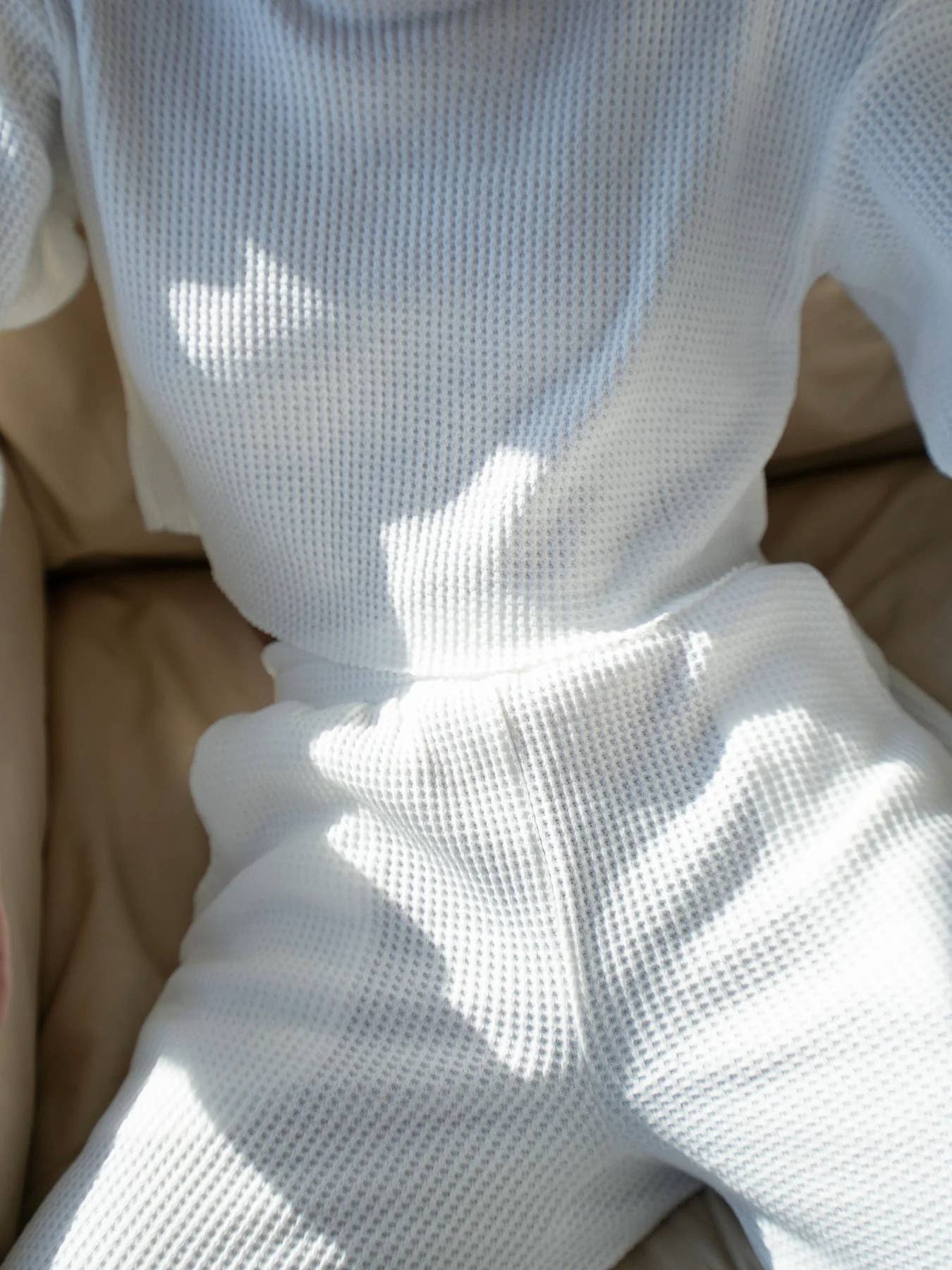 HIDDENBRAND - Wholesale Lounge Set - Women's - Waffle crop long sleeve top wide leg pant two piece set4