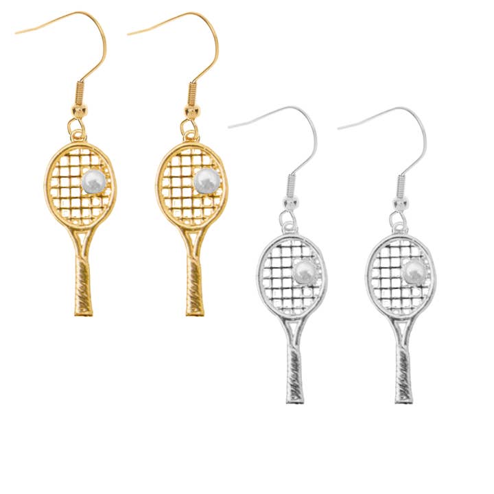 Tennis Pearl Racket Dangle Earrings for wholesale by Born to Rally